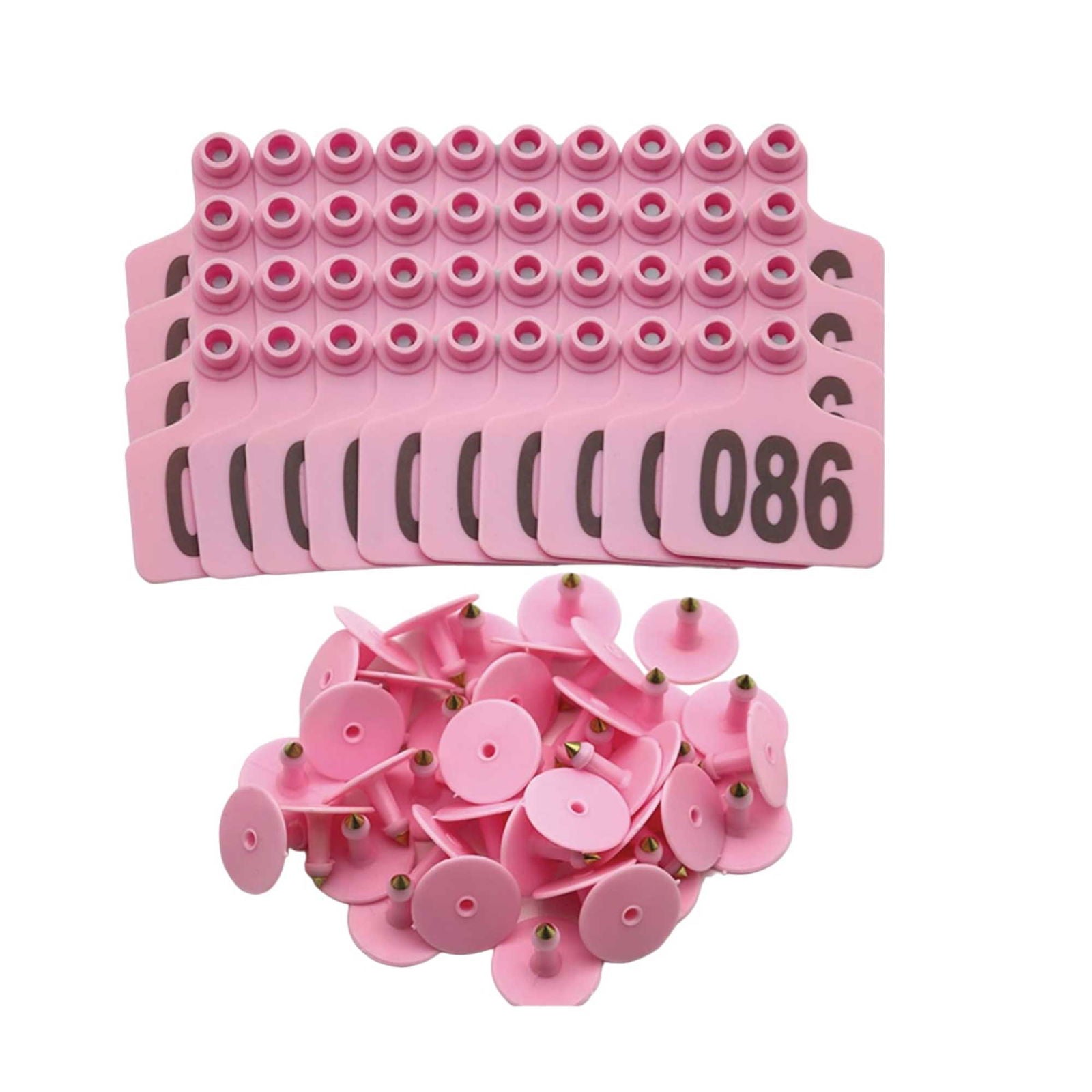 1-100 Cattle Number Ear Tag 6x7cm Set - Medium Pink Cow Sheep Livestock Label - Next Deals AU