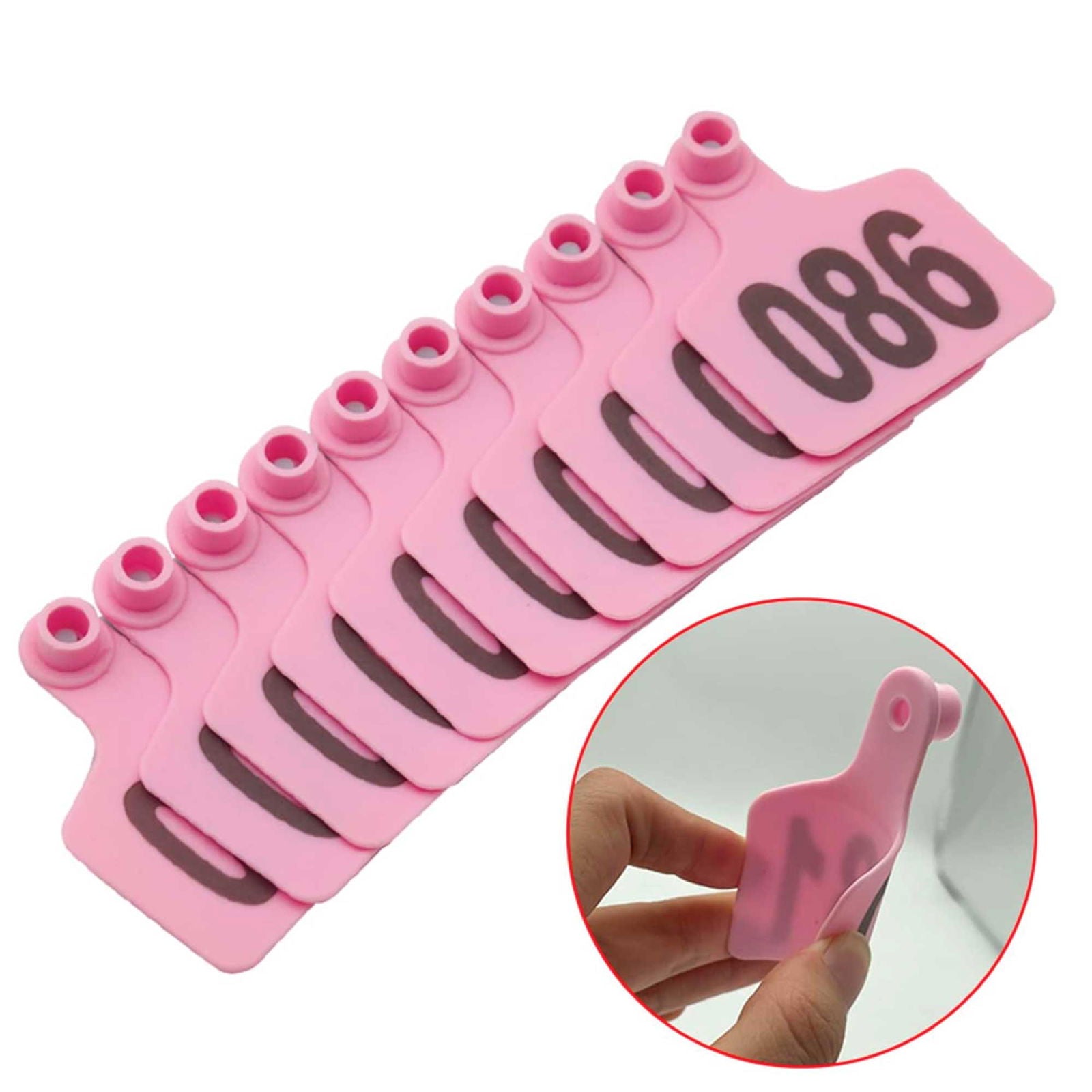 1-100 Cattle Number Ear Tag 6x7cm Set - Medium Pink Cow Sheep Livestock Label - Next Deals AU