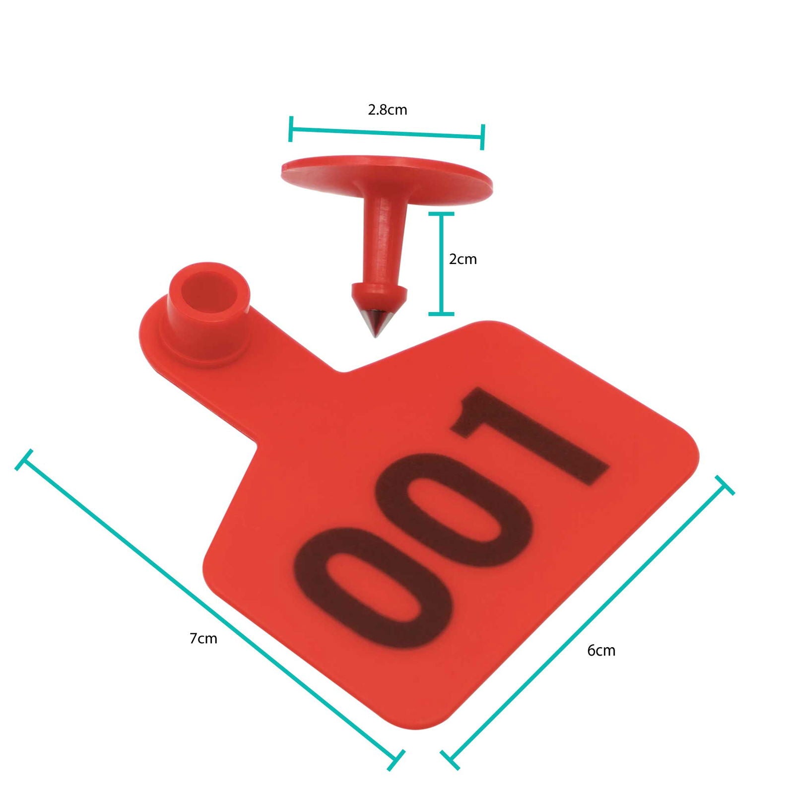 1-100 Cattle Number Ear Tag 6x7cm Set - Medium Red Sheep Livestock Label - Next Deals AU