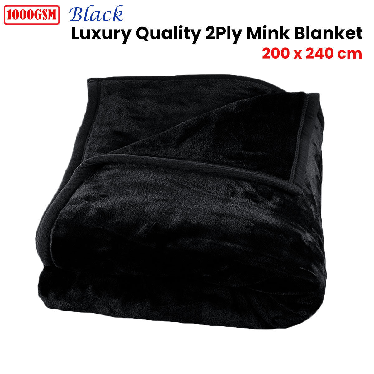 1000GSM Luxury Quality 2 Ply Mink Blanket Black 200 x 240 cm - Next Deals AU