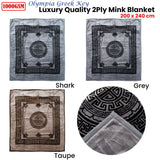 1000GSM Olympia Greek Key Luxury Quality 2 Ply Mink Blanket Queen Taupe - Next Deals AU