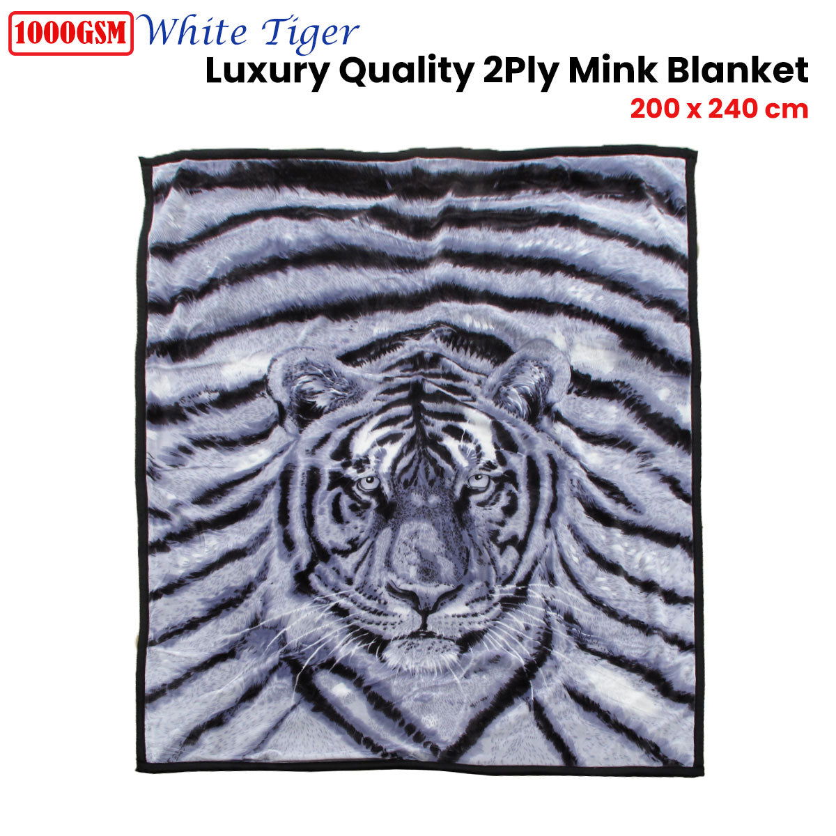 1000GSM White Tiger Luxury Quality 2 Ply Mink Blanket 200 x 240 cm - Next Deals AU