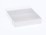 100 Pack of 15cm Square Invitation Coaster Favor Function product Presentation Cookie Biscuit Patisserie Gift Box - 4cm deep - White Card with Clear Slide On PVC Lid - Next Deals AU