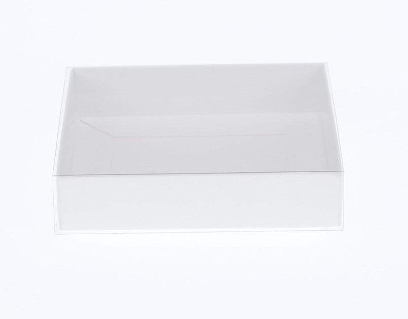 100 Pack of 15cm Square Invitation Coaster Favor Function product Presentation Cookie Biscuit Patisserie Gift Box - 4cm deep - White Card with Clear Slide On PVC Lid - Next Deals AU