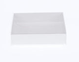 100 Pack of 15cm Square Invitation Coaster Favor Function product Presentation Cookie Biscuit Patisserie Gift Box - 4cm deep - White Card with Clear Slide On PVC Lid - Next Deals AU