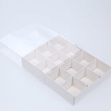 100 Pack of White Card Chocolate Sweet Soap Product Reatail Gift Box - 12 bay 4x4x3cm Compartments - Clear Slide On Lid - 16x12x3cm - Next Deals AU