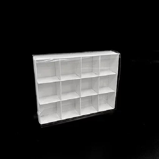100 Pack of White Card Chocolate Sweet Soap Product Reatail Gift Box - 12 bay 4x4x3cm Compartments - Clear Slide On Lid - 16x12x3cm - Next Deals AU