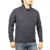 100% SHETLAND WOOL Half Zip Up Knit JUMPER Pullover Mens Sweater Knitted - Denim Blue (45) - L - Next Deals AU