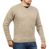 100% Shetland Wool V Neck Knit Jumper Pullover Mens Sweater Knitted - Oat Marle (03) - XL - Next Deals AU