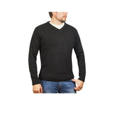 100% Shetland Wool V Neck Knit Jumper Pullover Mens Sweater Knitted - Plain Black - 6XL - Next Deals AU