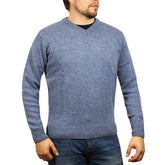 100% Shetland Wool V Neck Knit Jumper Pullover Mens Sweater Knitted - Sky (40) - 3XL - Next Deals AU
