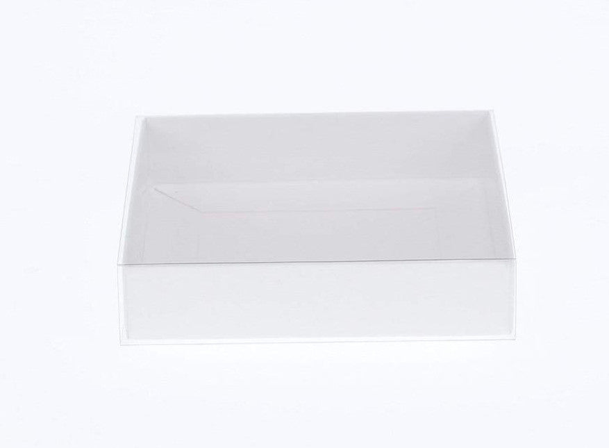 10 Pack of 8cm Square Wedding Invitation Coaster Favor Function product Presentation Cookie Biscuit Patisserie Gift Box - 2cm deep - White Card with Clear Slide On PVC Lid - Next Deals AU