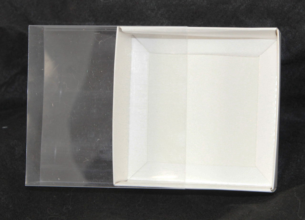 10 Pack of 8cm Square Wedding Invitation Coaster Favor Function product Presentation Cookie Biscuit Patisserie Gift Box - 2cm deep - White Card with Clear Slide On PVC Lid - Next Deals AU