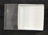 10 Pack of 8cm Square Wedding Invitation Coaster Favor Function product Presentation Cookie Biscuit Patisserie Gift Box - 2cm deep - White Card with Clear Slide On PVC Lid - Next Deals AU
