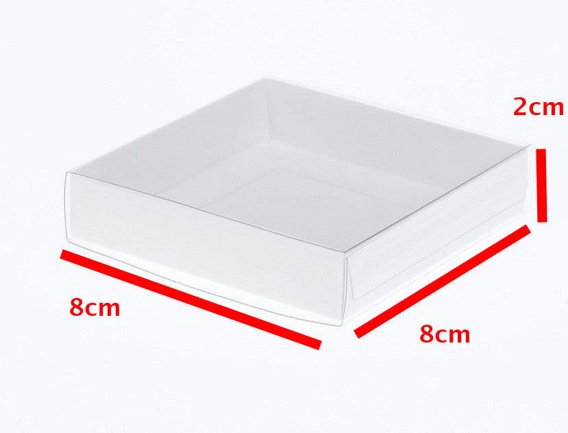 10 Pack of 8cm Square Wedding Invitation Coaster Favor Function product Presentation Cookie Biscuit Patisserie Gift Box - 2cm deep - White Card with Clear Slide On PVC Lid - Next Deals AU