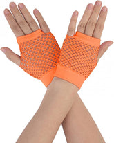 1 Pair Fishnet Gloves Fingerless Wrist Length 70s 80s Costume Party - Orange - Next Deals AU
