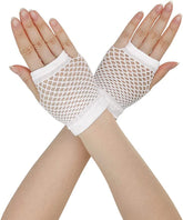 1 Pair Fishnet Gloves Fingerless Wrist Length 70s 80s Costume Party Dance -White - Next Deals AU