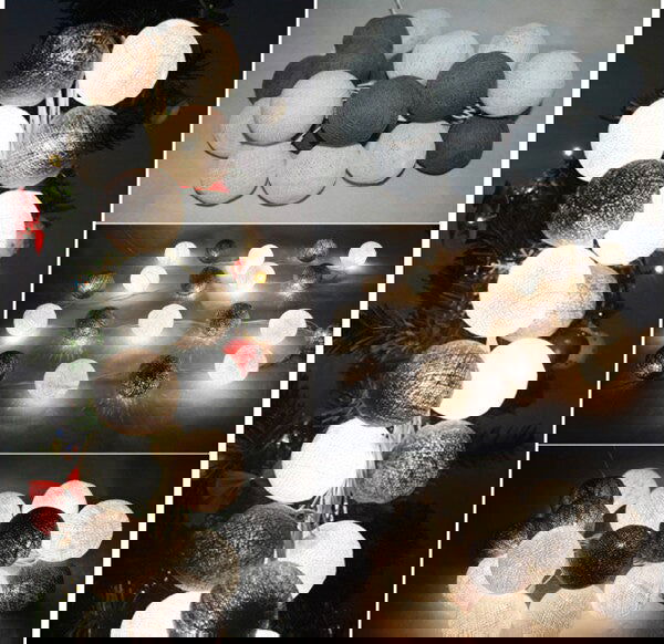 1 Set of 20 LED Black White 5cm Cotton Ball Battery Powered String Lights Xmas Gift Home Wedding Party Bedroom Decoration Outdoor Indoor Table Centrepiece - Next Deals AU