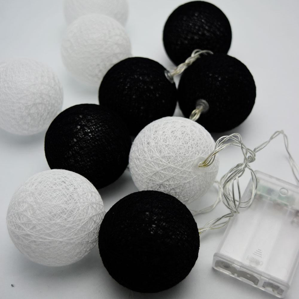 1 Set of 20 LED Black White 5cm Cotton Ball Battery Powered String Lights Xmas Gift Home Wedding Party Bedroom Decoration Outdoor Indoor Table Centrepiece - Next Deals AU