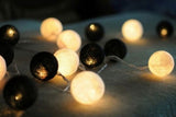 1 Set of 20 LED Black White 5cm Cotton Ball Battery Powered String Lights Xmas Gift Home Wedding Party Bedroom Decoration Outdoor Indoor Table Centrepiece - Next Deals AU