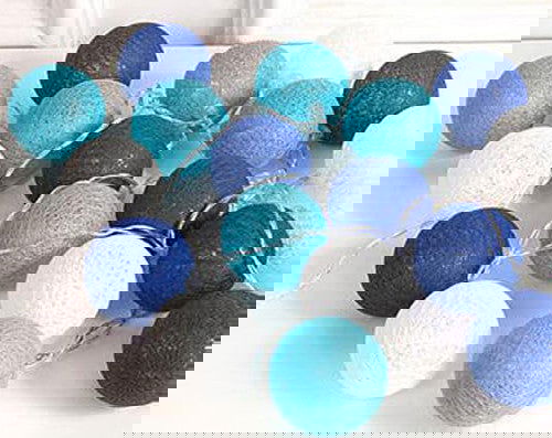 1 Set of 20 LED Blue 5cm Cotton Ball Battery Powered String Lights Christmas Gift Home Wedding Party Boys Bedroom Decoration Indoor Table Centrepiece - Next Deals AU