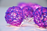 1 Set of 20 LED Cassis Purple 5cm Rattan Cane Ball Battery Powered String Lights Christmas Gift Home Wedding Party Bedroom Decoration Table Centrepiece - Next Deals AU