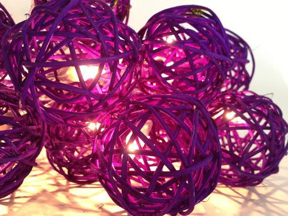 1 Set of 20 LED Cassis Purple 5cm Rattan Cane Ball Battery Powered String Lights Christmas Gift Home Wedding Party Bedroom Decoration Table Centrepiece - Next Deals AU