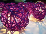1 Set of 20 LED Cassis Purple 5cm Rattan Cane Ball Battery Powered String Lights Christmas Gift Home Wedding Party Bedroom Decoration Table Centrepiece - Next Deals AU