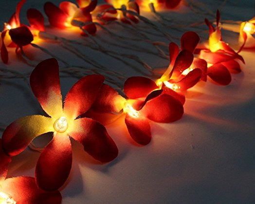1 Set of 20 LED Deep Red Frangipani Flower Battery String Lights Christmas Gift Home Wedding Party Decoration Outdoor Table Garland Wreath - Next Deals AU