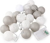 1 Set of 20 LED Grey White 5cm Cotton Ball Battery Powered String Lights Gift Home Wedding Party Bedroom Decoration Outdoor Indoor Table Centrepiece - Next Deals AU