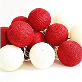 1 Set of 20 LED Red White 5cm Cotton Ball Battery String Lights Christmas Gift Home Wedding Party Bedroom Decoration Outdoor Indoor Table Centrepiece - Next Deals AU