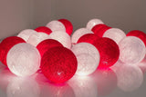 1 Set of 20 LED Red White 5cm Cotton Ball Battery String Lights Christmas Gift Home Wedding Party Bedroom Decoration Outdoor Indoor Table Centrepiece - Next Deals AU
