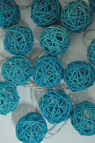 1 Set of 20 LED Turquoise 5cm Rattan Cane Ball Battery Powered String Lights Christmas Gift Home Wedding Party Bedroom Decoration Table Centrepiece - Next Deals AU