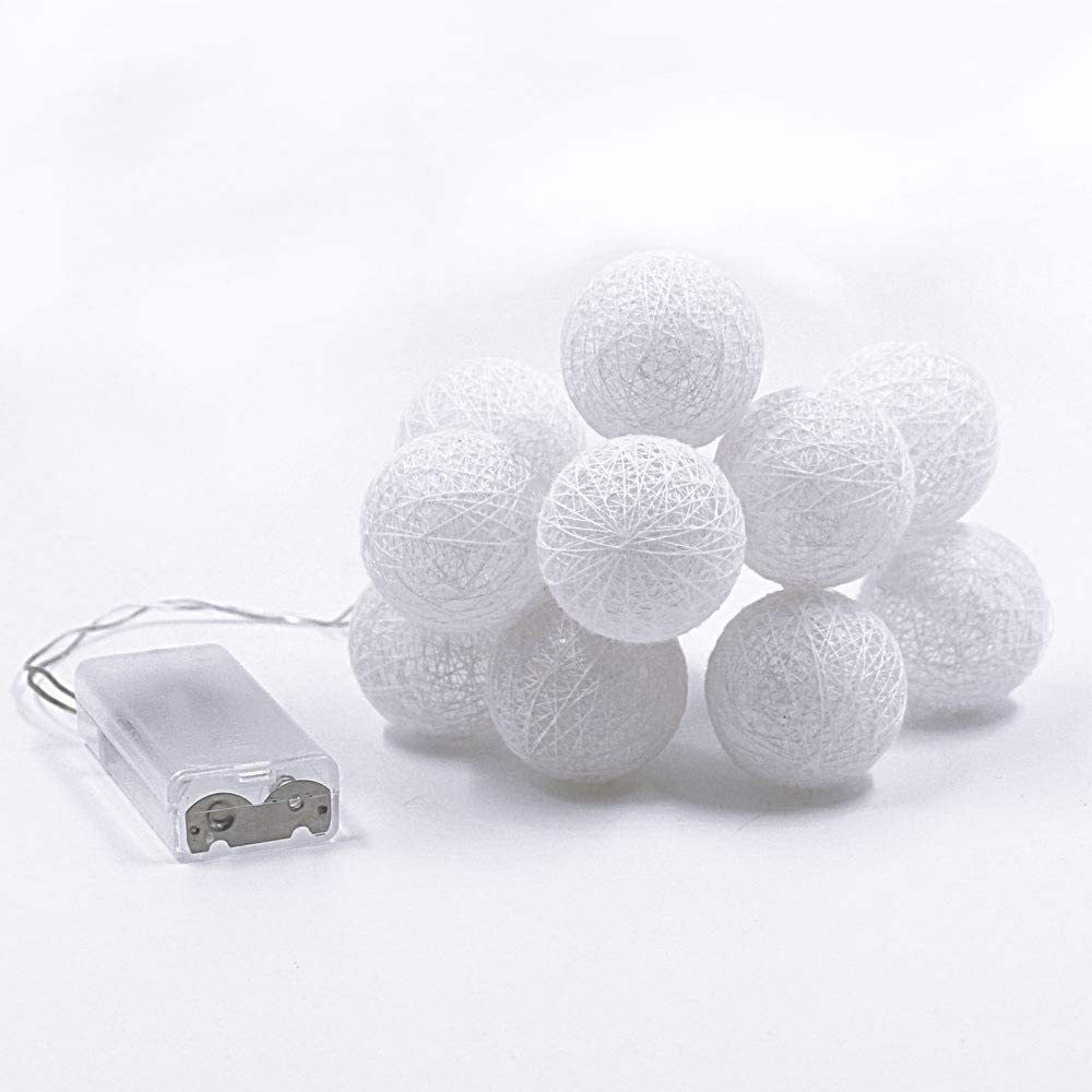 1 Set of 20 LED White 5cm Cotton Ball Battery Powered String Lights Christmas Gift Home Wedding Party Bedroom Decoration Outdoor Indoor Table Centrepiece - Next Deals AU