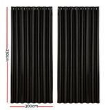 Artiss 2X Blockout Curtains Eyelet 300x230cm Black Shine