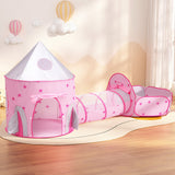 Keezi Kids Playhouse Play Tent Pop Up Castle Crawl Tunnel Basketball Hoop Pink