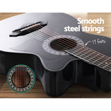 Alpha 38 Inch Acoustic Guitar Wooden Body Steel String Full Size Cutaway Black