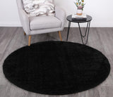 Puffy Soft Shag Round Rug Black