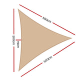 Instahut Shade Sail 5x5x5m Triangle 185GSM 95% Sand Shade Cloth