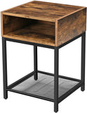 Side Table with Open Compartment and Mesh Shelf Rustic Brown and Black