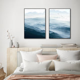 Wall Art 50cmx70cm Blue mountains 2 Sets Black Frame Canvas