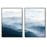 Wall Art 50cmx70cm Blue mountains 2 Sets Black Frame Canvas