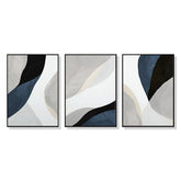 Wall Art 80cmx120cm Abstract Navy Blue 3 Sets Black Frame Canvas