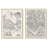 Wall Art 50cmx70cm Line Art Mountain 2 Sets Gold Frame Canvas