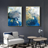 Wall Art 40cmx60cm Marbled Blue And Gold 2 Sets Gold Frame Canvas