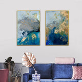 Wall Art 40cmx60cm Marbled Blue And Gold 2 Sets Gold Frame Canvas