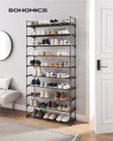 SONGMICS 10 Tier Metal Shoe Rack for 50 Pairs of Shoes Black