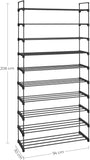 SONGMICS 10 Tier Metal Shoe Rack for 50 Pairs of Shoes Black