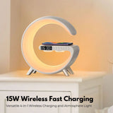 VOCTUS 5 in 1 Bedside Table Lamp with 15W Quick Wireless Charger (White)