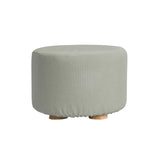 Fabric Ottoman Round Wooden Leg Foot Stool - GREY